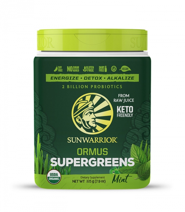 Sunwarrior Ormus Super Greens Organic Mint 225 g i gruppen Råvaror & Dryck / Hälsokost / Gröna pulver hos Rawfoodshop Scandinavia AB (1326)