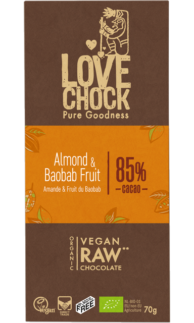 Choklad Mandel & Baobab 85% EKO 70g i gruppen Råvaror & Dryck / Godis & Choklad / Choklad & Bars hos Rawfoodshop Scandinavia AB (14003)