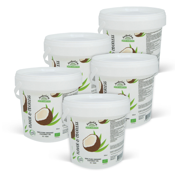 Kokosolja Smak & Doftfri EKO 1000ml x 5 burkar i gruppen Råvaror & Dryck / Nötter / Nötoljor hos Rawfoodshop Scandinavia AB (15060-1000-SET5)