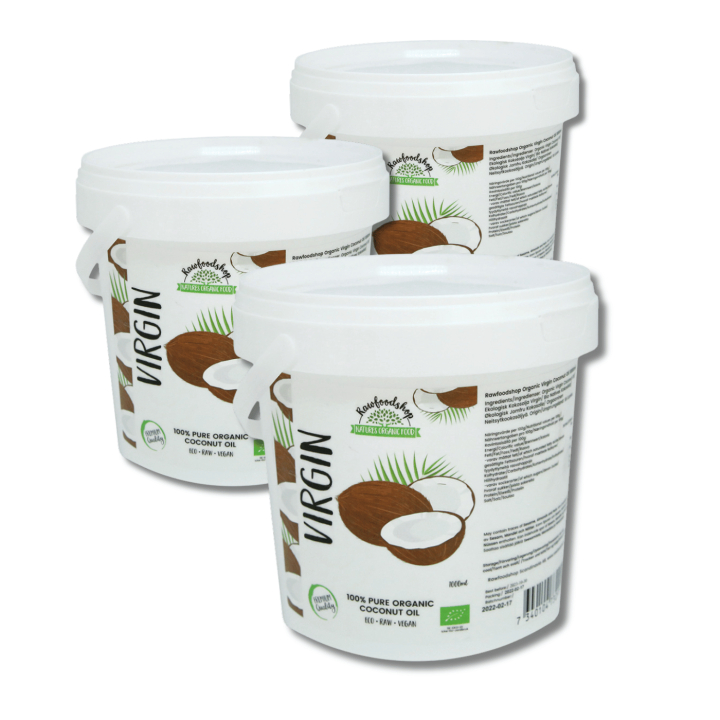 Kokosolja Virgin RAW EKO 1000ml x 3 Paket i gruppen Hud & Kropp / Naturlig DIY / Fetter & Vax / Kokosolja hos Rawfoodshop Scandinavia AB (15064-1000-SET3)