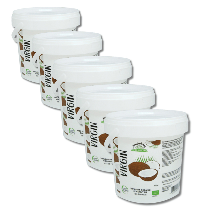 Kokosolja Virgin RAW EKO 1000ml x 5 Paket i gruppen Hud & Kropp / Naturlig DIY / Fetter & Vax / Kokosolja hos Rawfoodshop Scandinavia AB (15064-1000-SET5)