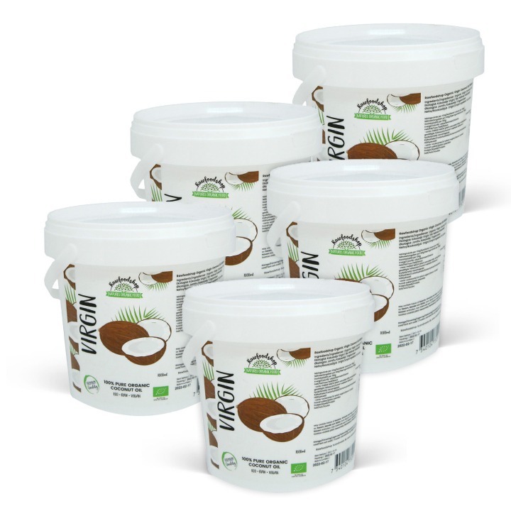 Kokosolja Virgin RAW EKO 1000ml x 5 burkar i gruppen Hud & Kropp / Naturlig DIY / Fetter & Vax / Kokosolja hos Rawfoodshop Scandinavia AB (15064-1000-SET5)