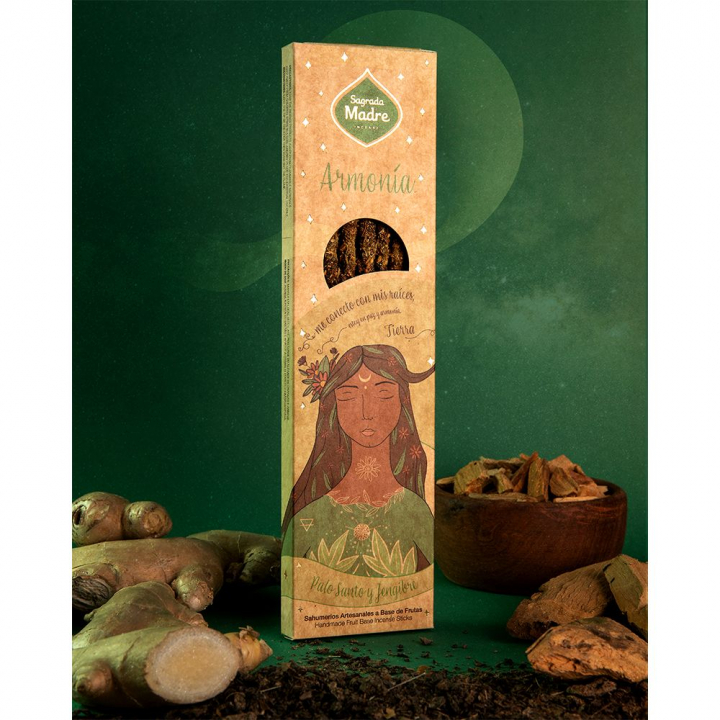 Earth Element Palo Santo & Ingefära Armonia rökelsepinnar 6st i gruppen Hem & Själ / Stämning & doft / Rökelse hos Rawfoodshop Scandinavia AB (186-01)