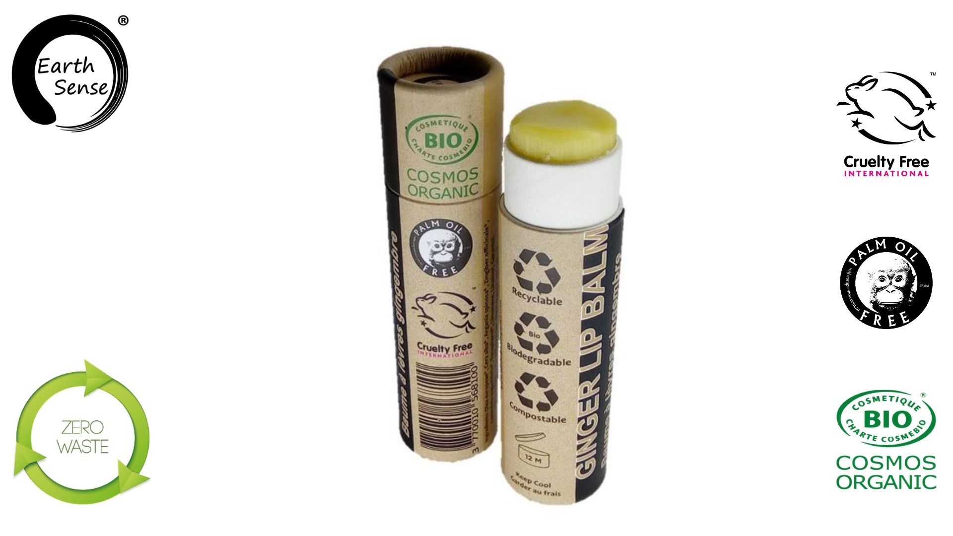 Earth Sense Lip Balm Ingefära 15ml i gruppen Hud & Kropp / Ansikte / Läppvård hos Rawfoodshop Scandinavia AB (190079)
