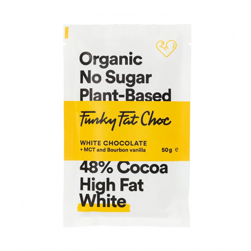 Funky Fat Foods Vit Choklad 50g i gruppen Råvaror & Dryck / Godis & Choklad / Choklad & Bars hos Rawfoodshop Scandinavia AB (1962)