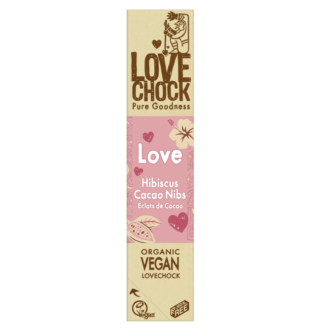 Love Choklad Hibiskus & Kakaonibs EKO 40g i gruppen Råvaror & Dryck / Godis & Choklad / Choklad & Bars hos Rawfoodshop Scandinavia AB (20002)