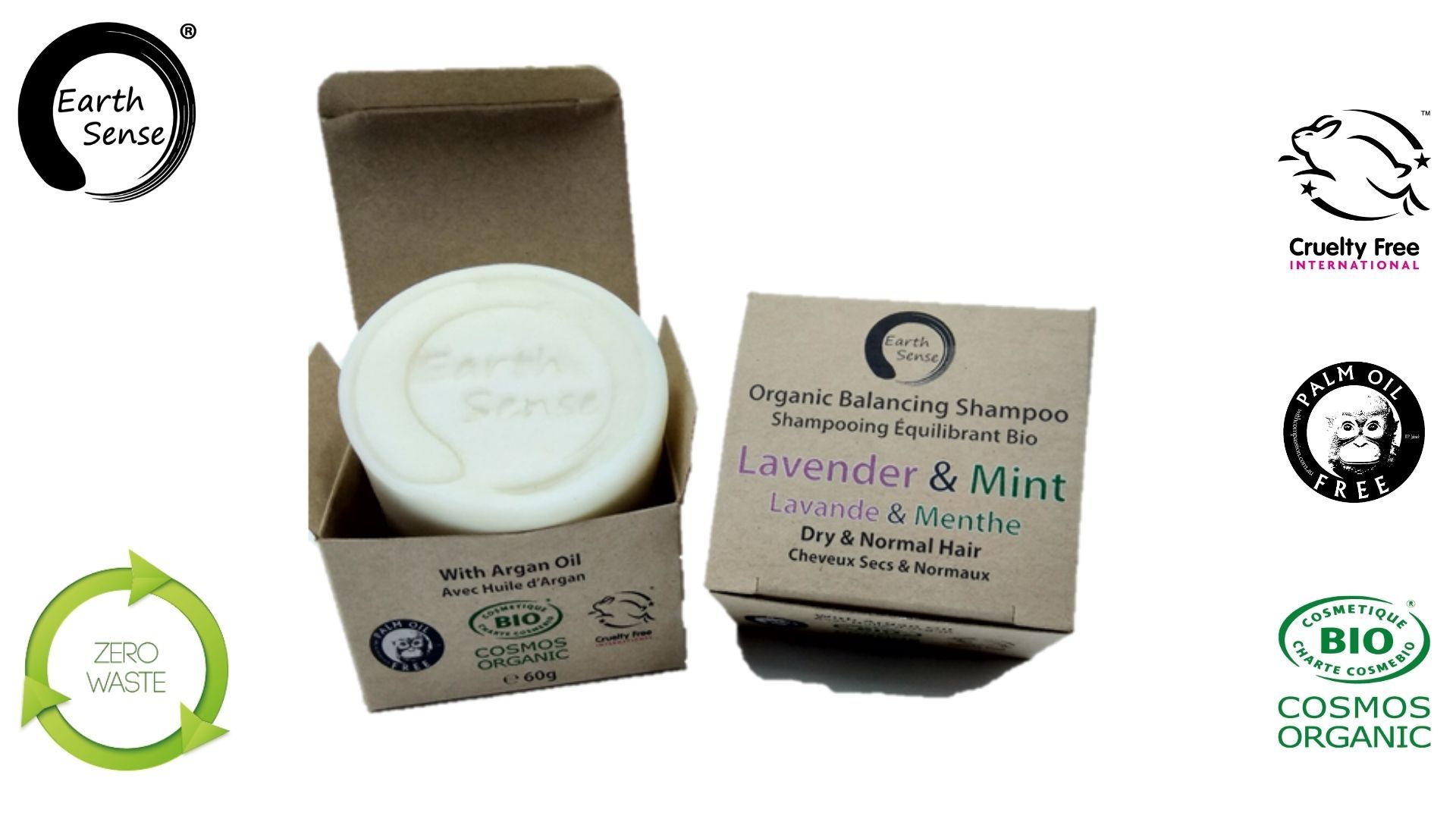 Earth Sense Schampokaka Lavendel & Mint 60g i gruppen Hud & Kropp / Hår / Schampo & Balsam hos Rawfoodshop Scandinavia AB (201090)