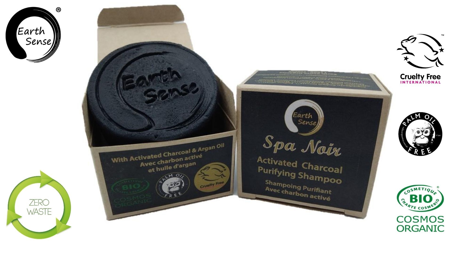 Earth Sense Schampokaka Spa Noir Aktiverat Kol 60g i gruppen Hud & Kropp / Hår / Schampo & Balsam hos Rawfoodshop Scandinavia AB (201095)