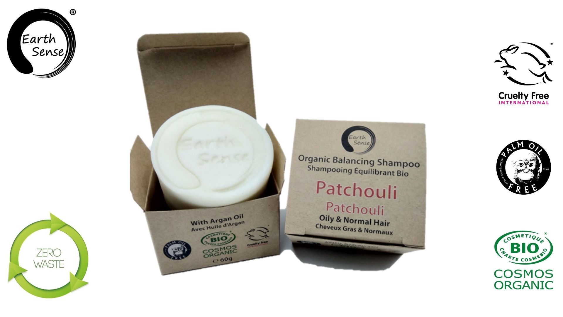 Earth Sense Schampokaka Patchouli 60g i gruppen Hud & Kropp / Hår / Schampo & Balsam hos Rawfoodshop Scandinavia AB (201112)