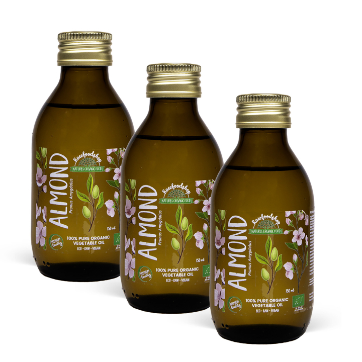 Mandelolja kallpressad EKO 150ml x 3 flaskor i gruppen Råvaror & Dryck / Nötter / Nötoljor / Mandelolja hos Rawfoodshop Scandinavia AB (2081202-SET3)