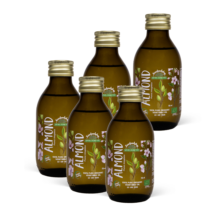 Mandelolja kallpressad EKO 150ml x 5 flaskor i gruppen Råvaror & Dryck / Nötter / Nötoljor / Mandelolja hos Rawfoodshop Scandinavia AB (2081202-SET5)