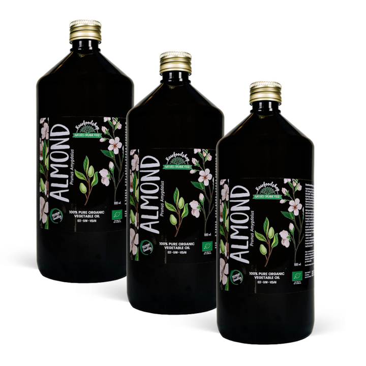 Mandelolja kallpressad EKO 1000ml x 3 flaskor i gruppen Råvaror & Dryck / Skafferiet / Oljor / Oljor hos Rawfoodshop Scandinavia AB (2081204-SET3)