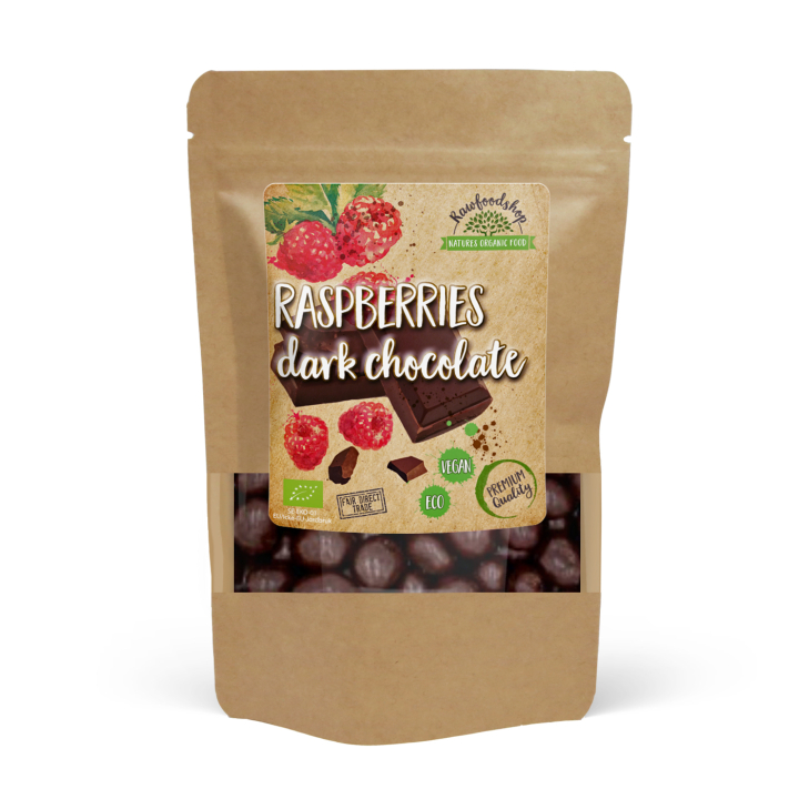 Hallon i Mörk Choklad EKO 100g i gruppen Råvaror & Dryck / Godis & Choklad hos Rawfoodshop Scandinavia AB (20837-1)