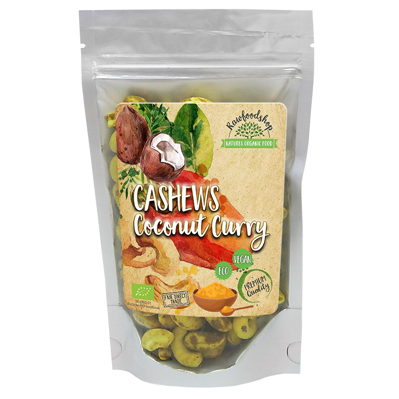 Cashewnötter med Kokos och Curry EKO 200g i gruppen Råvaror & Dryck / Nötter / Cashewnötter hos Rawfoodshop Scandinavia AB (20850-1)
