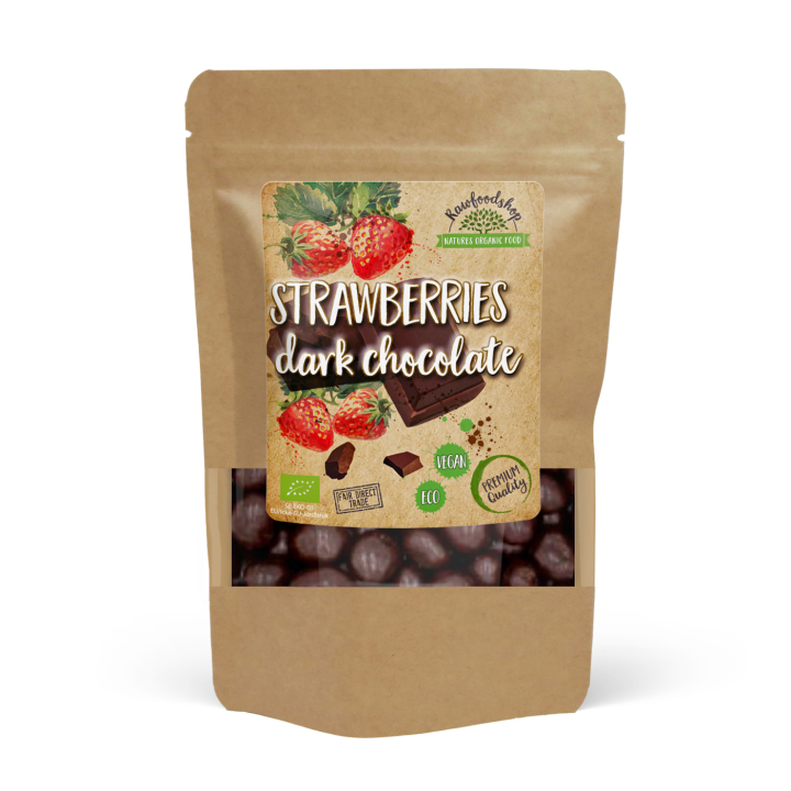 Jordgubbar i Mörk Choklad EKO 100g i gruppen Råvaror & Dryck / Frukt & Bär hos Rawfoodshop Scandinavia AB (20851-1)