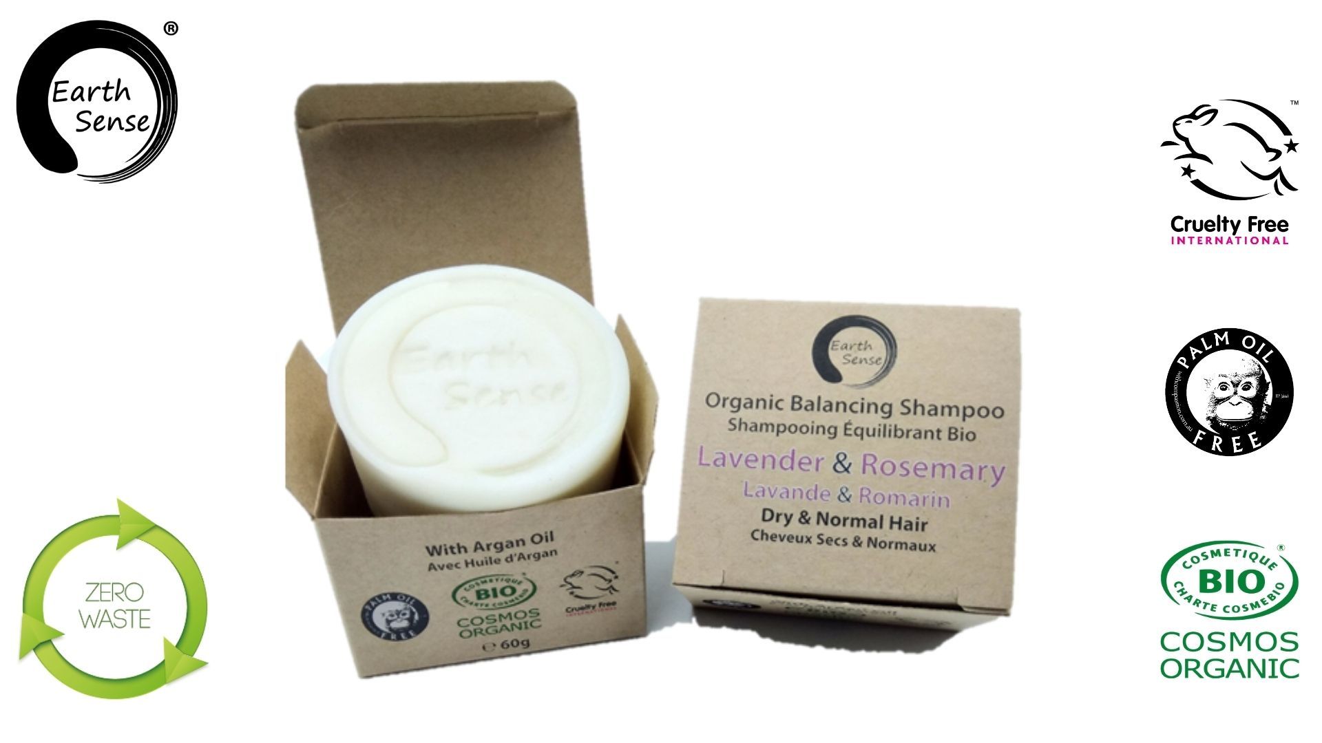 Earth Sense Schampokaka Lavendel & Rosmarin 60g i gruppen Hud & Kropp / Hår / Schampo & Balsam hos Rawfoodshop Scandinavia AB (211134)