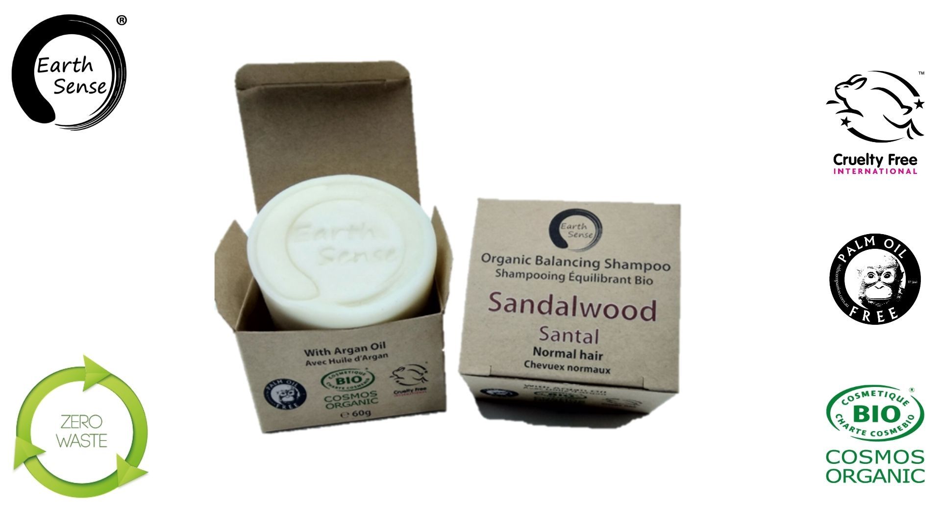 Earth Sense Schampokaka Sandelträ 60g i gruppen Hud & Kropp / Hår / Schampo & Balsam hos Rawfoodshop Scandinavia AB (211148)