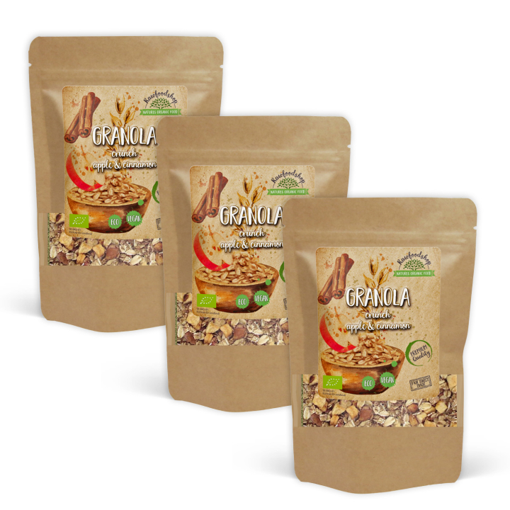 Granola Äpple & Kanel EKO 400g x 3 paket i gruppen Råvaror & Dryck / Skafferiet / Granola & Gröt hos Rawfoodshop Scandinavia AB (21177400-SET3)