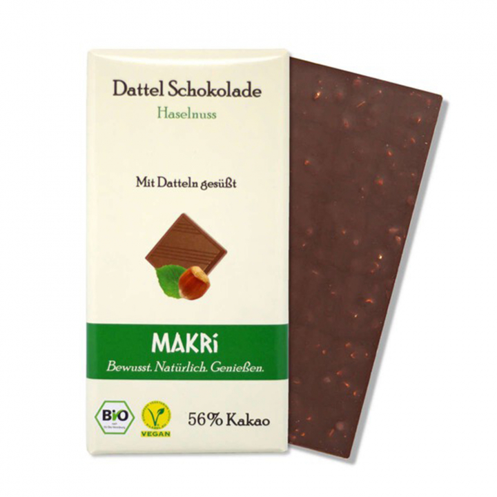 Makri - Mörk Dadelchoklad med Hasselnötter 56% 85g i gruppen Råvaror & Dryck / Godis & Choklad / Choklad & Bars hos Rawfoodshop Scandinavia AB (23626)
