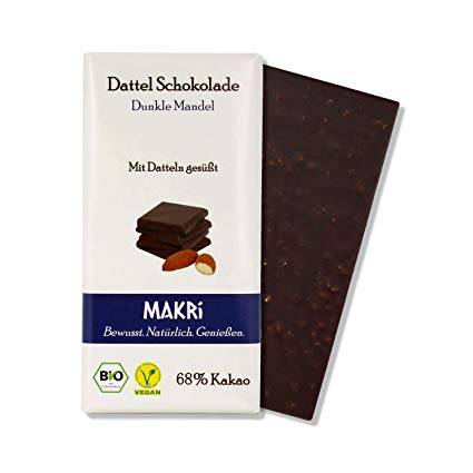 Makri Dadel Choklad 68% med Mandel EKO 85g i gruppen Råvaror & Dryck / Godis & Choklad / Choklad & Bars hos Rawfoodshop Scandinavia AB (23632)