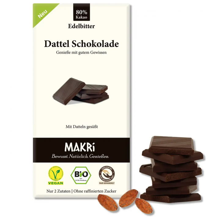 Makri - Mörk Dadelchoklad 80% 85g i gruppen Råvaror & Dryck / Godis & Choklad / Choklad & Bars hos Rawfoodshop Scandinavia AB (23678)