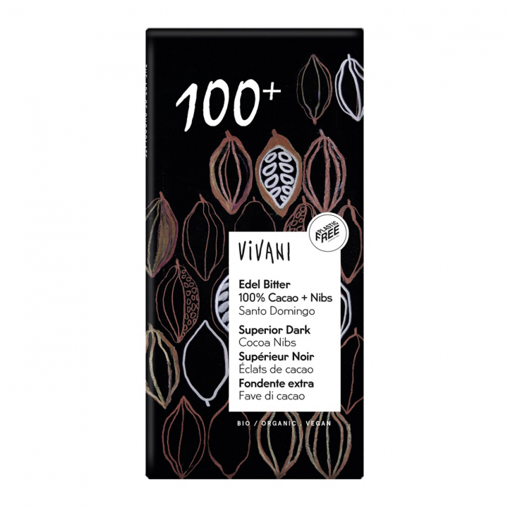 Vivani Choklad 100% + Nibs EKO 80g i gruppen Råvaror & Dryck / Godis & Choklad / Choklad & Bars hos Rawfoodshop Scandinavia AB (25095)