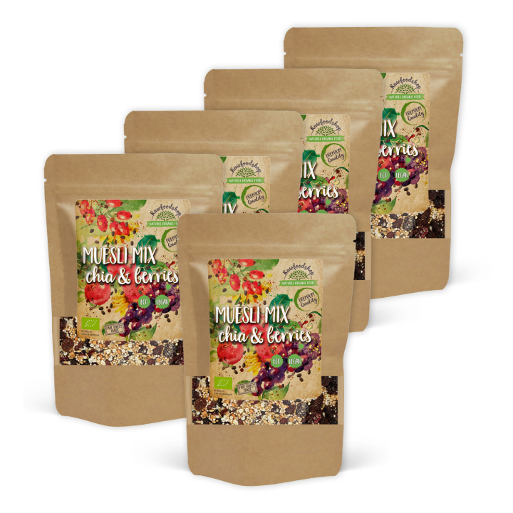 Muslimix med Chia & Bär EKO 400g x 5 paket i gruppen Råvaror & Dryck / Skafferiet / Granola & Gröt hos Rawfoodshop Scandinavia AB (27012-SET5)