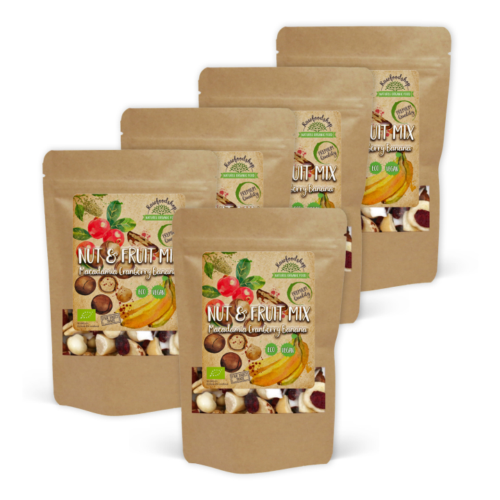 Nöt- & Fruktmix Macadamia Tranbär Banan EKO 200g x 5 paket i gruppen Råvaror & Dryck / Godis & Choklad / Snacks hos Rawfoodshop Scandinavia AB (270722-SET5)