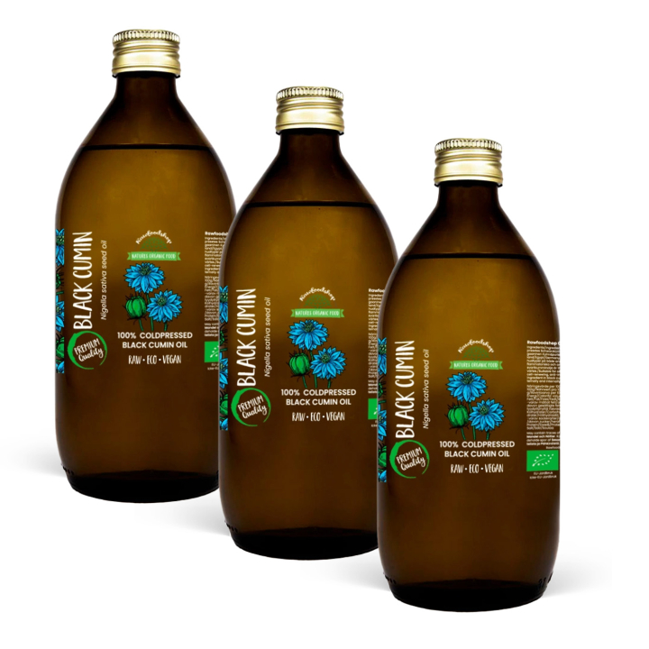 Svartkumminolja kallpressad EKO 50ml x 3 flaskor i gruppen Hud & Kropp / Naturlig DIY / Vegetabiliska Oljor hos Rawfoodshop Scandinavia AB (300441-SET3)