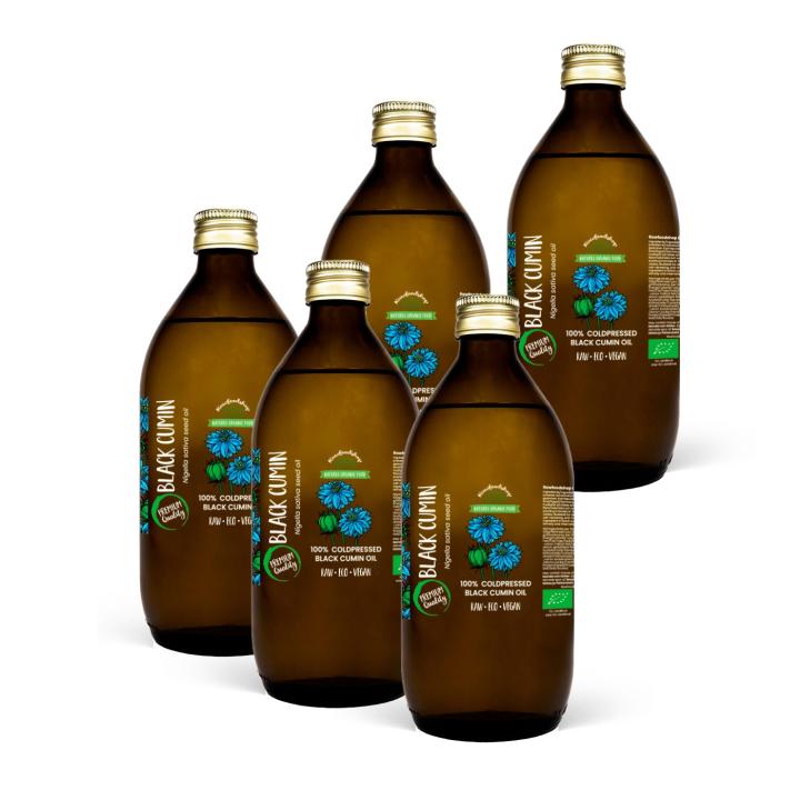 Svartkumminolja kallpressad EKO 150ml x 5 flaskor i gruppen Hud & Kropp / Naturlig DIY / Vegetabiliska Oljor hos Rawfoodshop Scandinavia AB (300442-SET5)