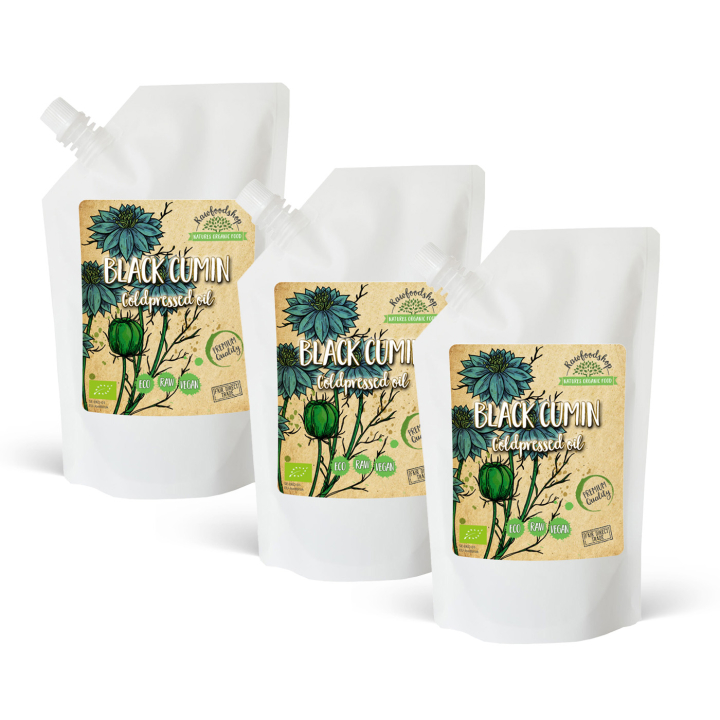 Svartkumminolja kallpressad EKO 500ml x 3 flaskor i gruppen Hud & Kropp / Naturlig DIY / Vegetabiliska Oljor hos Rawfoodshop Scandinavia AB (300443-SET3)