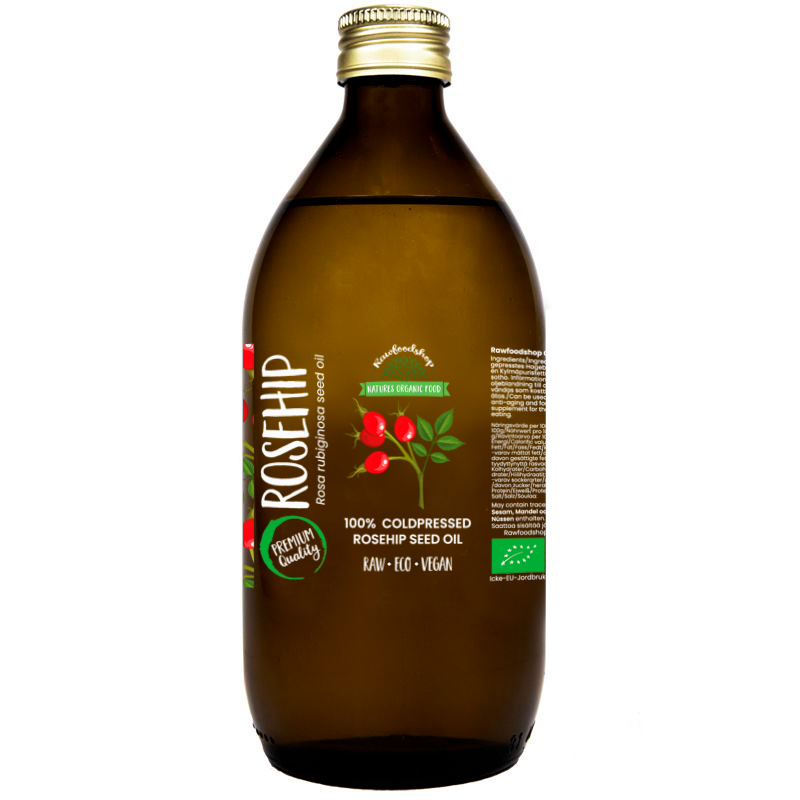 Nyponfröolja kallpressad EKO 50ml i gruppen Kroppsvård / DIY Råvaror / Vegetabiliska Oljor hos Rawfoodshop Scandinavia AB (30047-1)