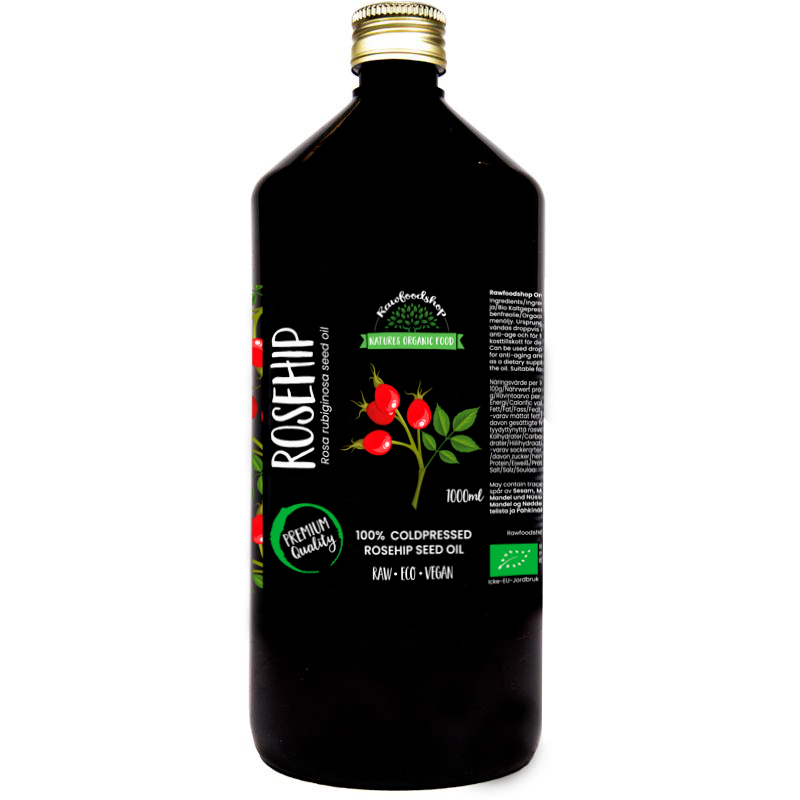 Nyponfröolja kallpressad EKO 1000ml i gruppen Kroppsvård / DIY Råvaror / Vegetabiliska Oljor hos Rawfoodshop Scandinavia AB (30047-4)