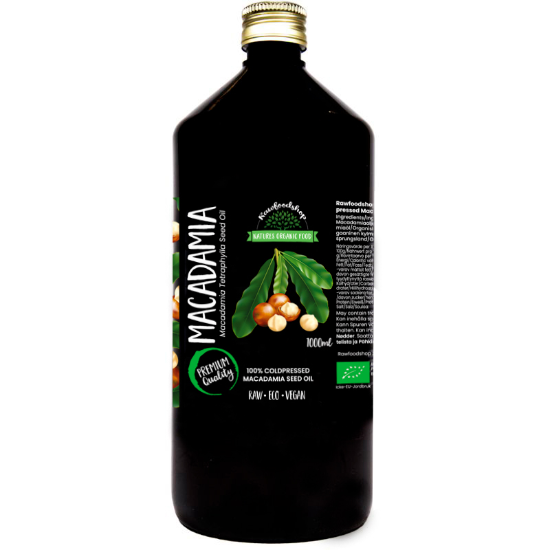 Macadamiaolja kallpressad EKO 1000ml i gruppen Råvaror & Dryck / Nötter / Macadamia hos Rawfoodshop Scandinavia AB (30049-4)