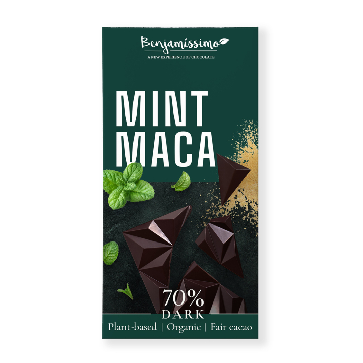 Mörk Choklad 70% Mint & Maca EKO 60g i gruppen Råvaror & Dryck / Godis & Choklad / Choklad & Bars hos Rawfoodshop Scandinavia AB (3998)