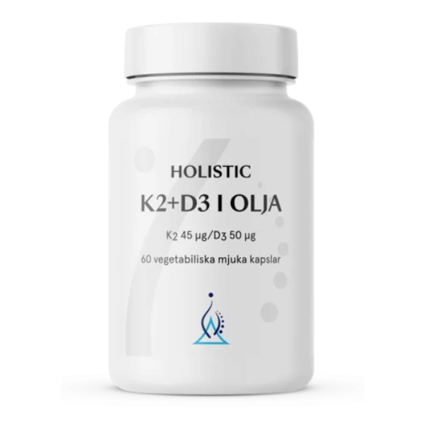 Holistic K2+D3 i Kokosolja 60kaps i gruppen Kosttillskott / Vitaminer / Övriga vitaminer hos Rawfoodshop Scandinavia AB (4145)