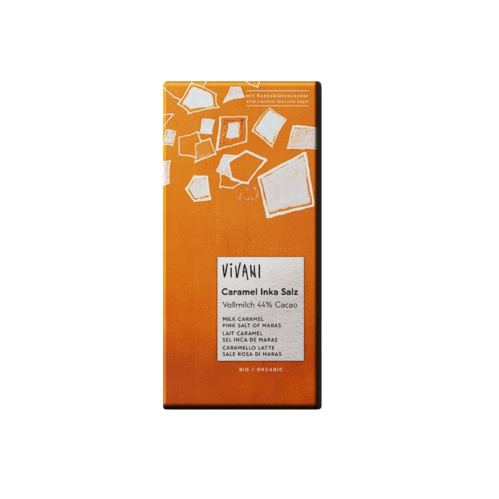Vivani Choklad Ljus Caramel & Rosa Inkasalt EKO 80g i gruppen Råvaror & Dryck / Godis & Choklad / Choklad & Bars hos Rawfoodshop Scandinavia AB (4529)