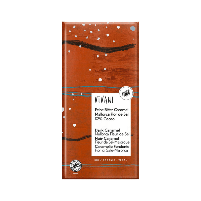 Vivani Choklad Karamell & Mallorca Fleur de Sel EKO 80g i gruppen Råvaror & Dryck / Godis & Choklad / Choklad & Bars hos Rawfoodshop Scandinavia AB (4703)