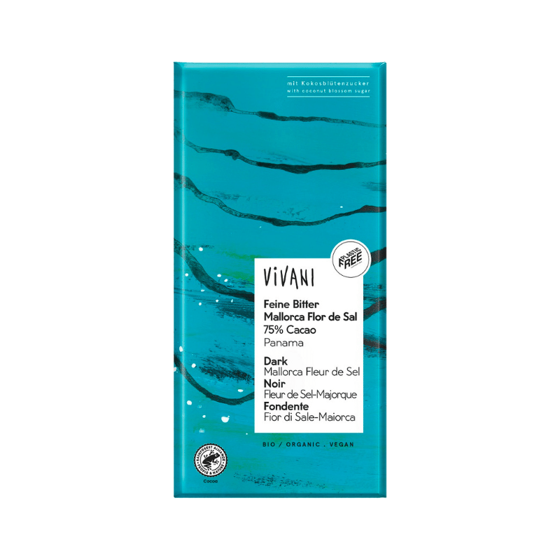 Vivani Choklad Mörk Mallorca Fleur de Sel EKO 80g i gruppen Råvaror & Dryck / Godis & Choklad hos Rawfoodshop Scandinavia AB (4729)