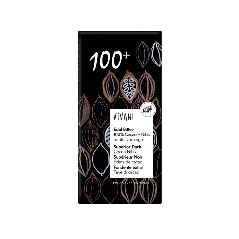 Vivani  Choklad 100%  + Nibs 80g i gruppen Råvaror & Dryck / Godis & Choklad / Choklad & Bars hos Rawfoodshop Scandinavia AB (4757)