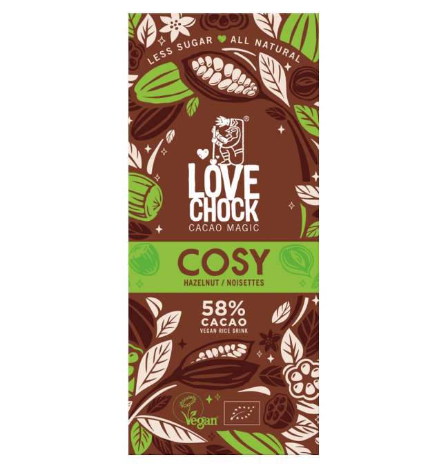 Cosy Choklad med Hasselnötter 58% EKO 70g i gruppen Råvaror & Dryck / Godis & Choklad / Choklad & Bars hos Rawfoodshop Scandinavia AB (61001)