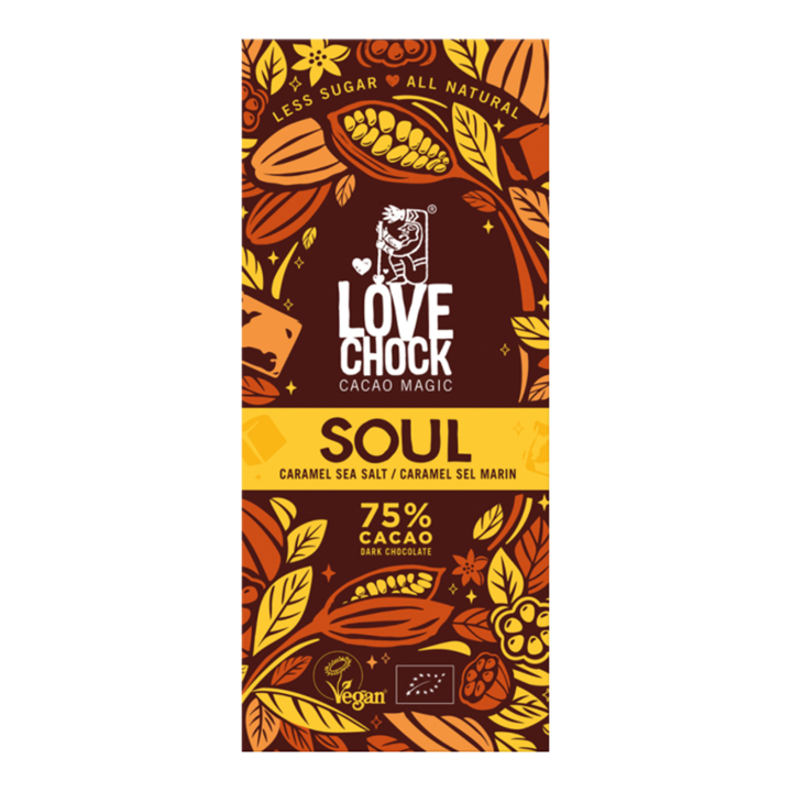 Soul Choklad Karamell & Havssalt 75% EKO 70g i gruppen Råvaror & Dryck / Godis & Choklad / Choklad & Bars hos Rawfoodshop Scandinavia AB (61005)