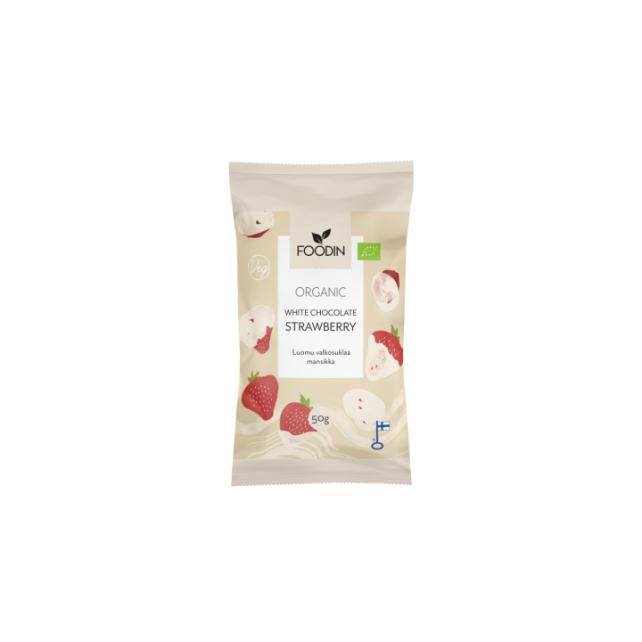 Jordgubbar i Vit Choklad EKO 50g i gruppen Råvaror & Dryck / Godis & Choklad / Snacks hos Rawfoodshop Scandinavia AB (6430048230031)