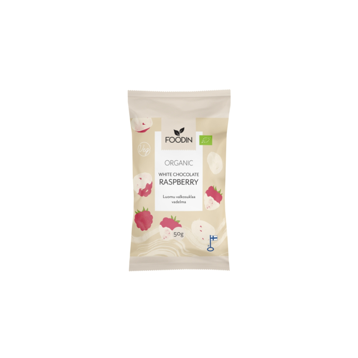 Hallon i Vit Choklad EKO 50g i gruppen Råvaror & Dryck / Godis & Choklad / Snacks hos Rawfoodshop Scandinavia AB (6430048230048)