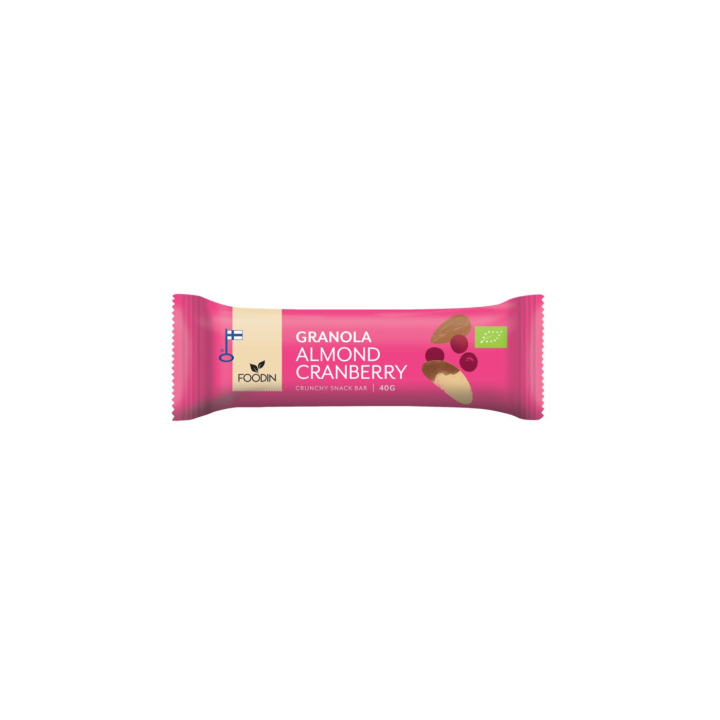 Granola Bar Mandel Tranbär EKO 40g i gruppen Råvaror & Dryck / Godis & Choklad / Choklad & Bars hos Rawfoodshop Scandinavia AB (6430048233773)