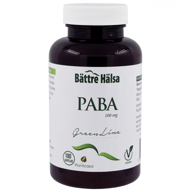 PABA Green Line 100kaps i gruppen Hälsa / Kosttillskott / Vitaminer / Enkla vitaminer hos Rawfoodshop Scandinavia AB (921)