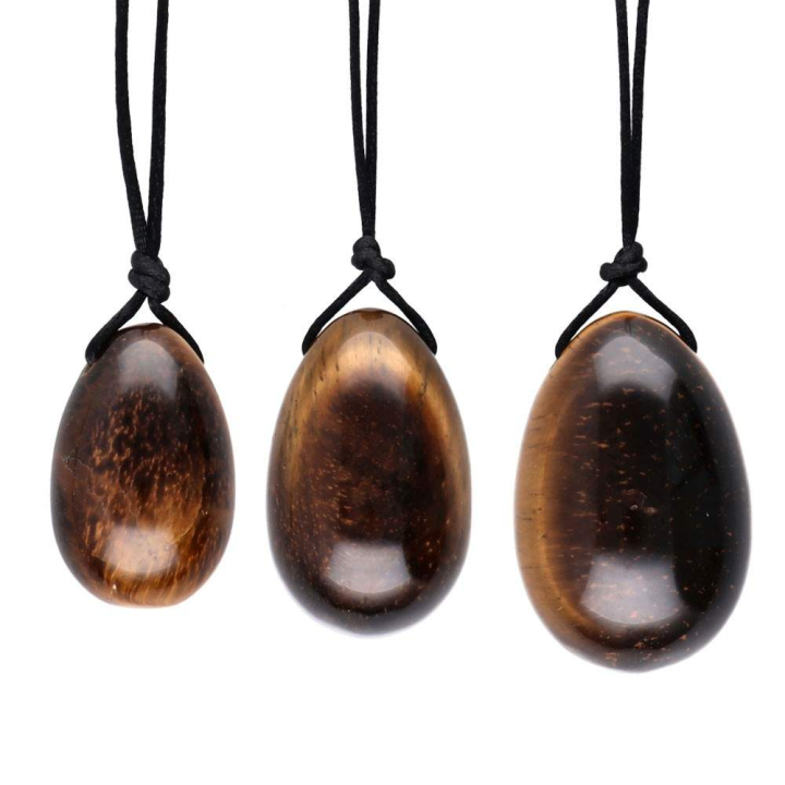 Yoni Tiger Eye Egg Pack with Hole 3st i gruppen Hem & Själ / Harmonisk livsstil / Kristaller hos Rawfoodshop Scandinavia AB (9605)