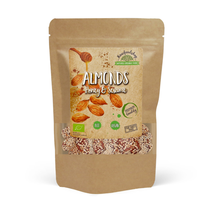 Mandel Honung & Sesam EKO 200g i gruppen Råvaror & Dryck / Godis & Choklad / Snacks hos Rawfoodshop Scandinavia AB (AMSE5-200)