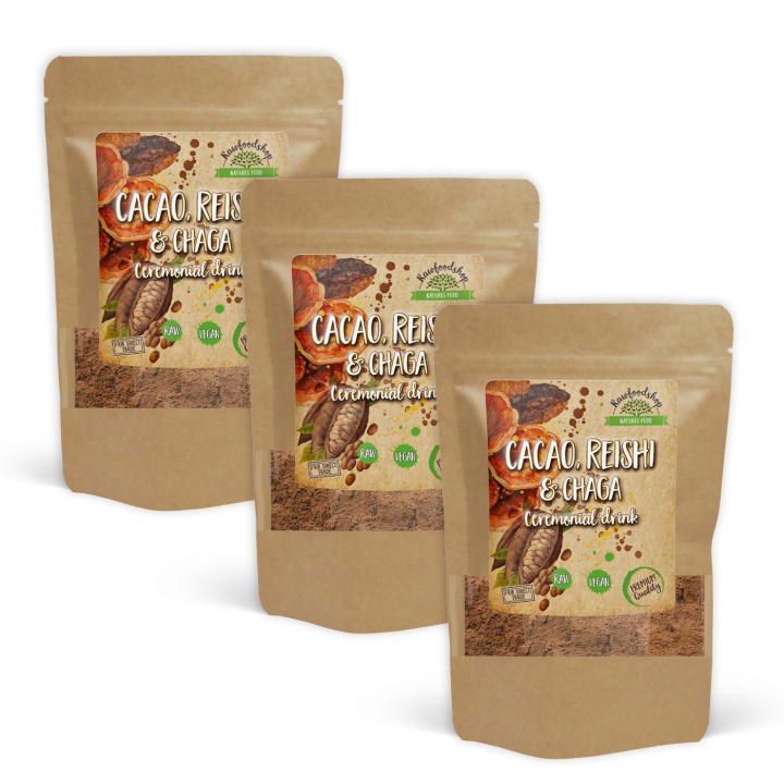 Kakaopulver Ceremoniell Reishi & Chaga 100g x 3 paket i gruppen Råvaror & Dryck / Bakning / Kakaoprodukter hos Rawfoodshop Scandinavia AB (AYAM111-SET3)