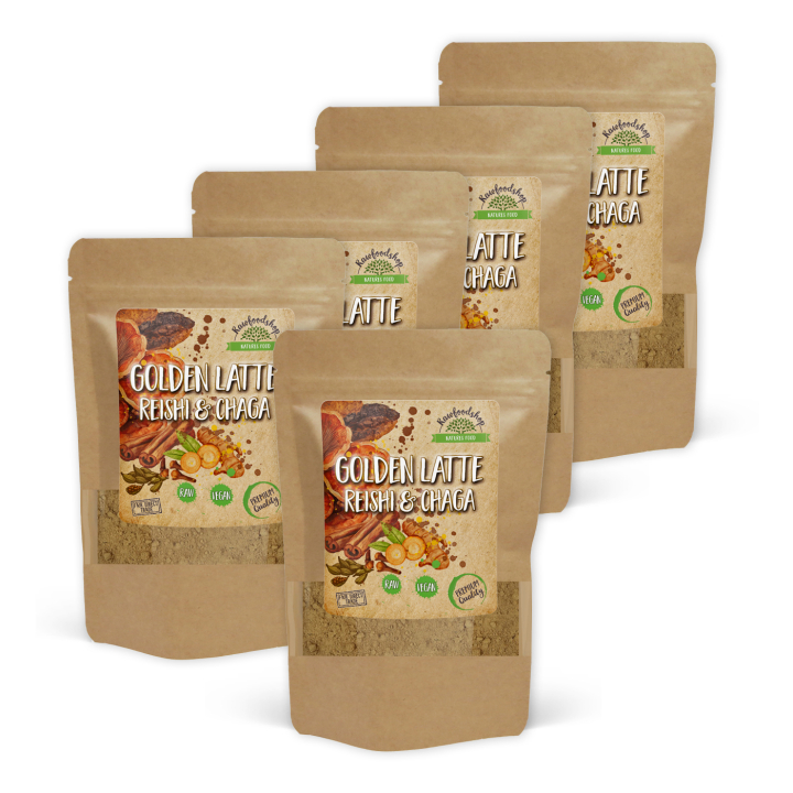 Golden Latte Pulver med Reishi & Chaga 100g x 5 paket i gruppen Råvaror & Dryck / Drycker / Övrigt hos Rawfoodshop Scandinavia AB (AYAM131-SET5)